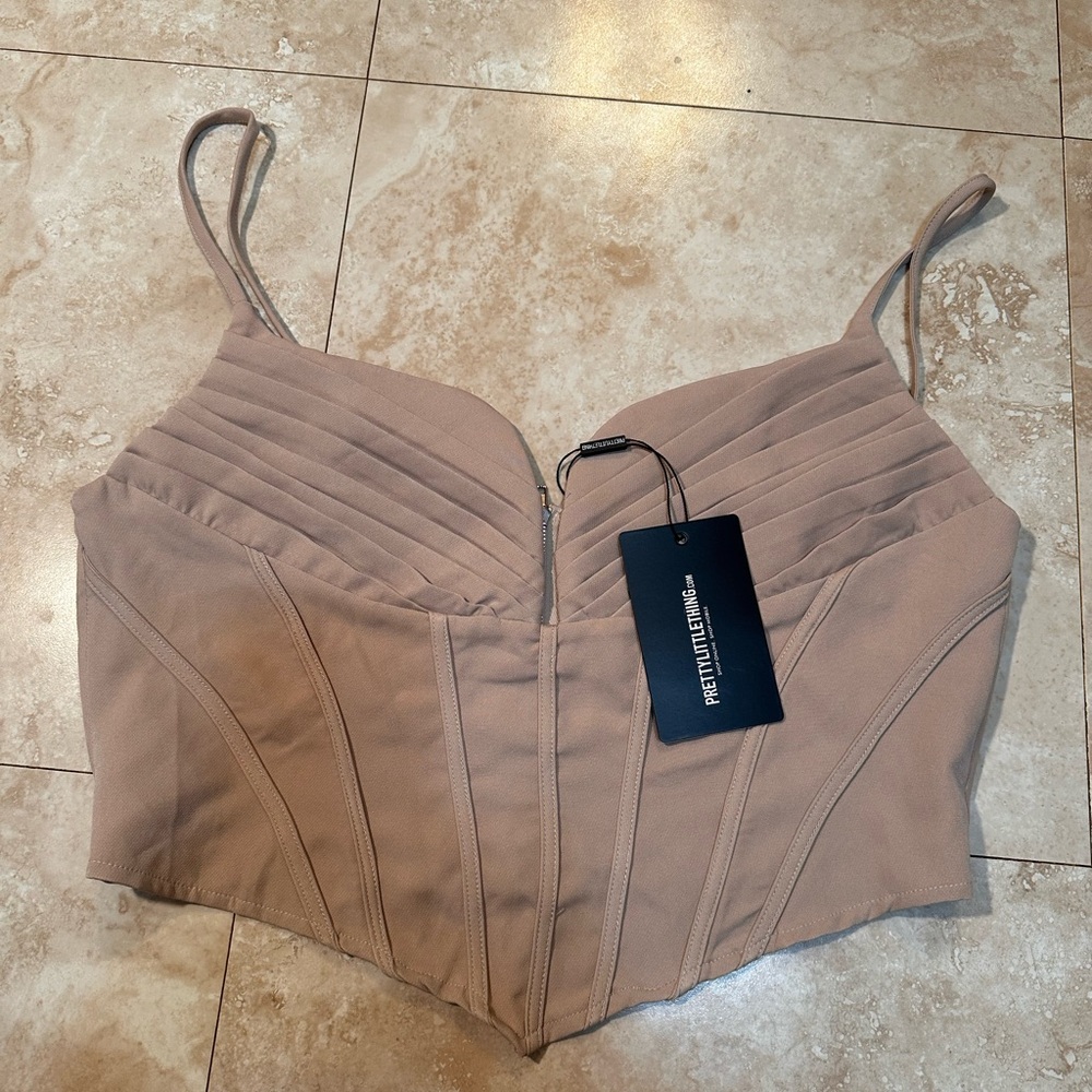 PrettyLittleThing Cream Strappy Pleated Corset Top Size XL